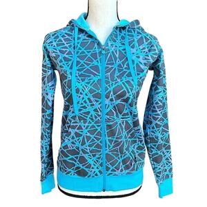 Under Armour Women's Semi Fitted Full Zip Hooded Jacket Blue Gray XS Geometric